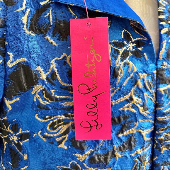 Lily Pulitzer Pratt Short Sleeve Floral Brocade Twilight Grotto Blue Top XS NWT - Picture 7 of 10